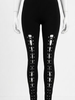 Black Lace-Up High-Waist Leggings